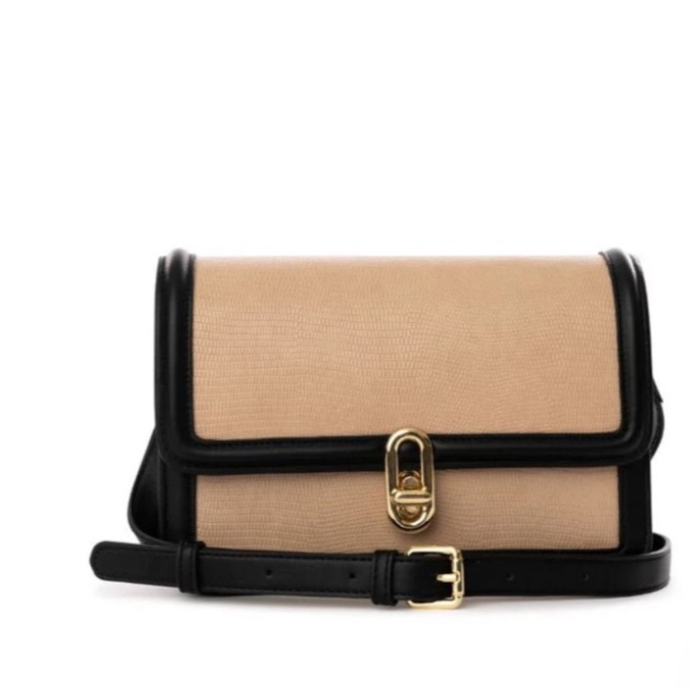 Elegant Jules Kae “Mia” Black and Tan Crossbody Bag